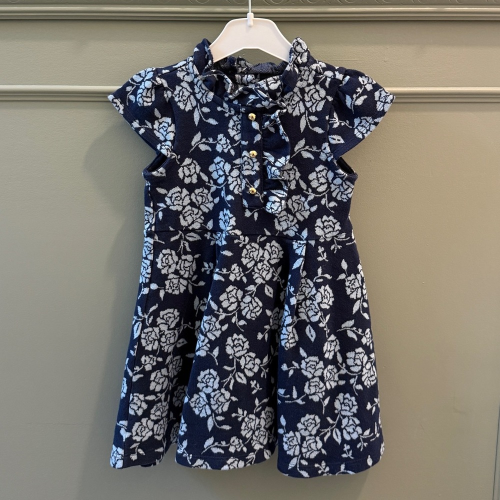 Janie & Jack Navy Floral Ruffle-Front Dress 2T